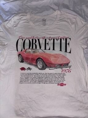 Hybrid Apparel White Tee with Red Script Graphic